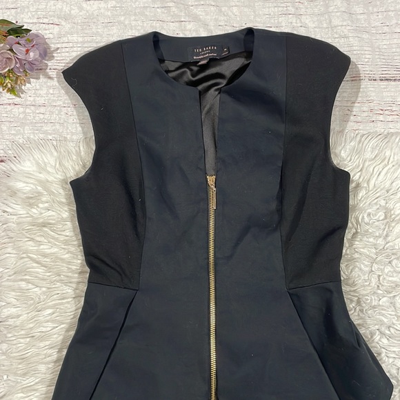 Ted Baker Jamthun Structured Peplum Full Zip Front Pencil Dress Black - Picture 5 of 11